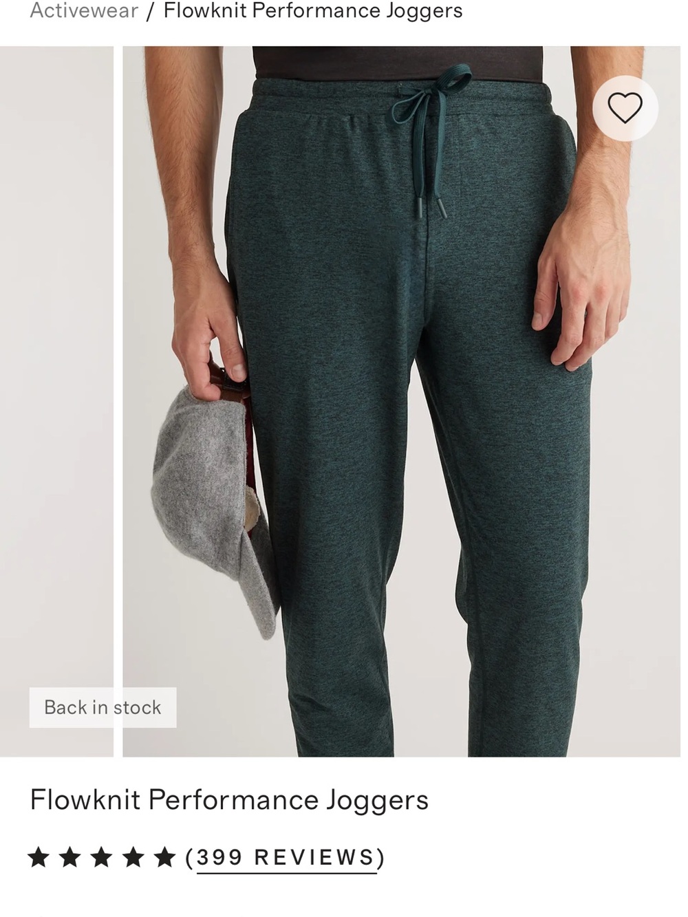 Quince Men’s Flowknit Performance Joggers in Heather green size Medium